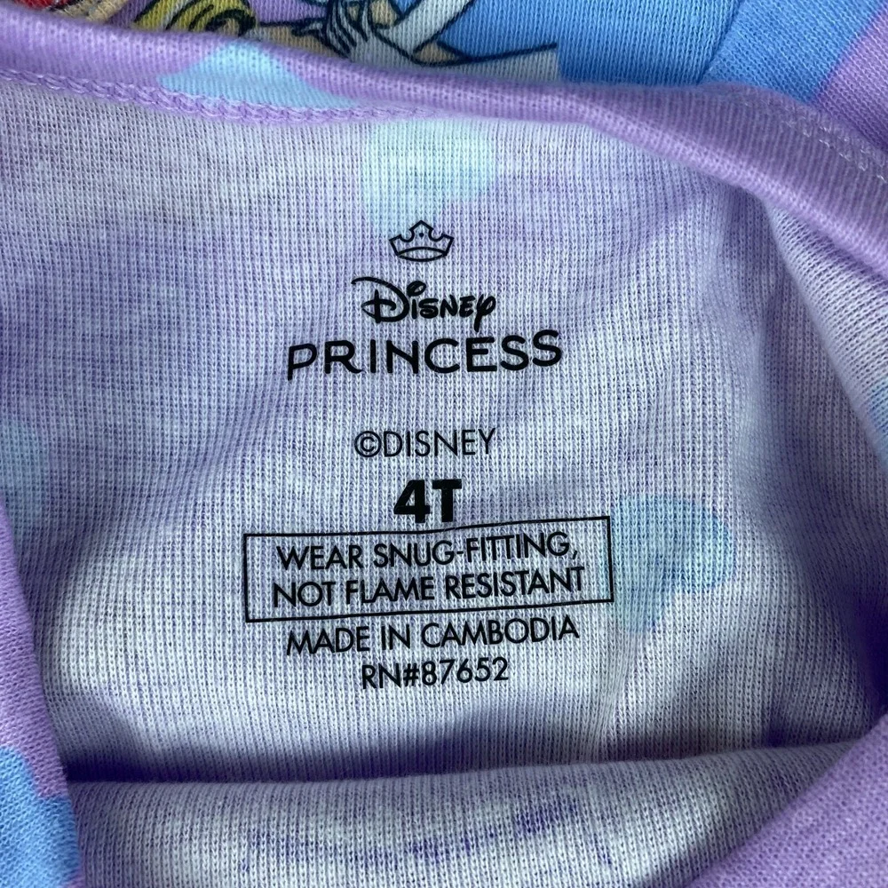 Disney Princess Lot of 2 Pajama Top Girls 4T‎ Purple Cartoon Characters Snug Fit